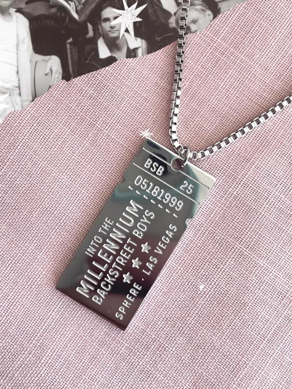 Backstreet Boys Millennium Tour Silver Ticket Pendant Necklace